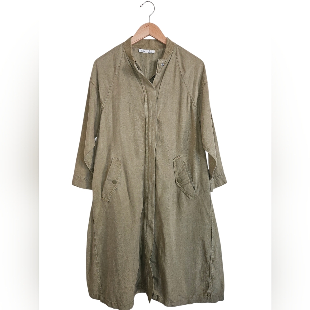 Dex Longline Drapey Bomber Zip- Up Jacket In Washed Olive Size M